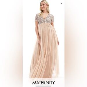 Blush Sequin Bodice Tulle Maxi Dress | Wedding Guest / Maternity Friendly ✨